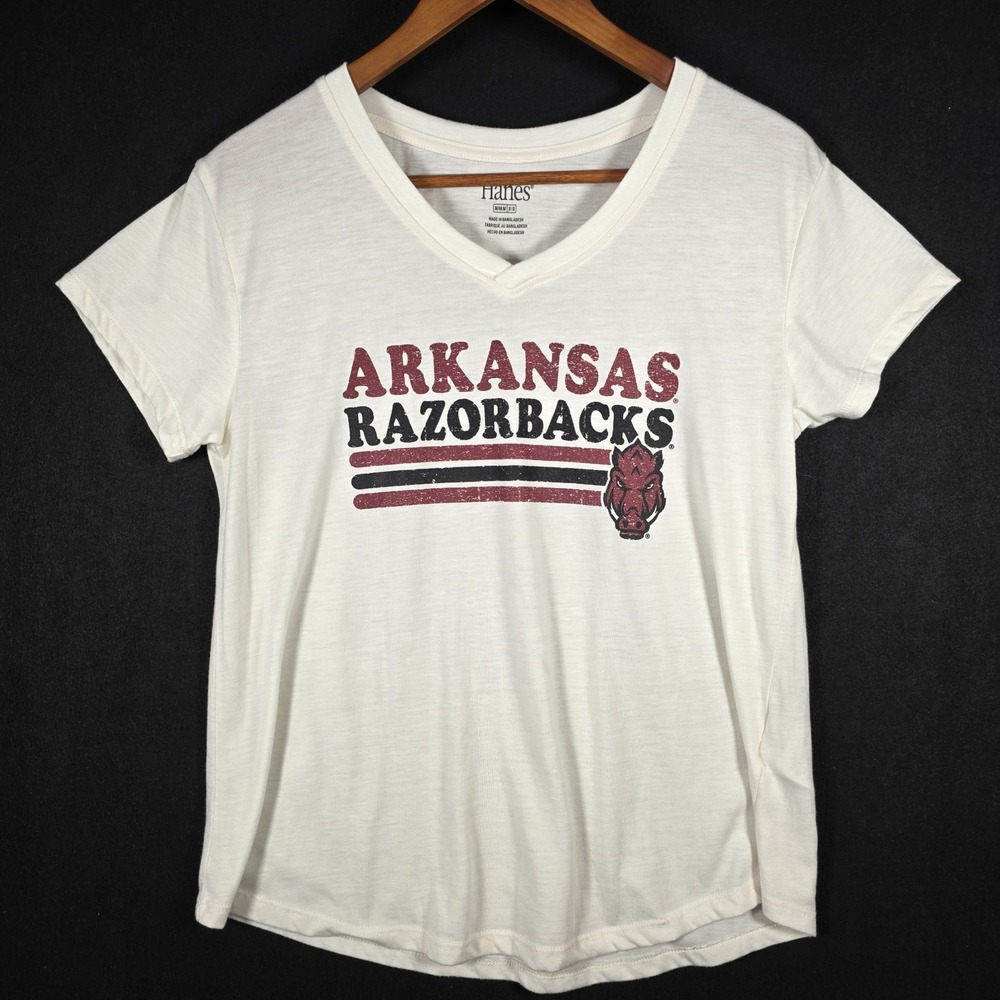 New Hanes Womens Arkansas Razorbacks Super Soft T-Shirt White Size Medium